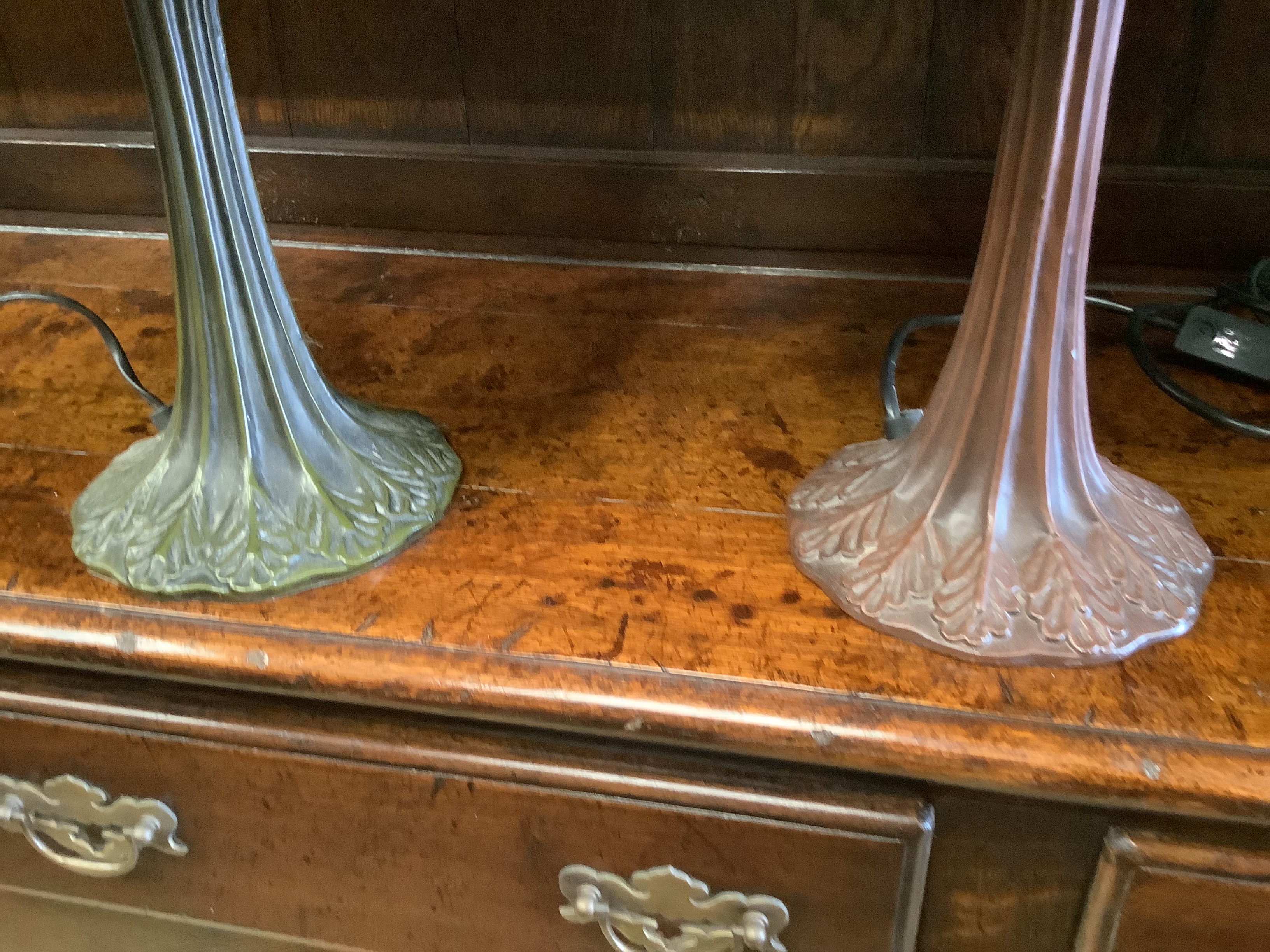 Two Tiffany style stained glass table lamps larger 45cm high